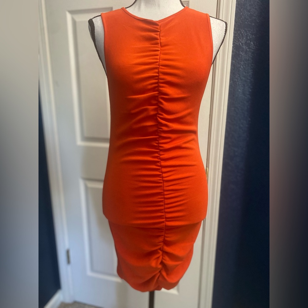 Zara Orange Ruched Bodycon Dress Cocktail